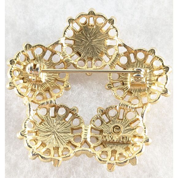 Open Gold Tone and Marbled Pink Tone Brooch - Picture 5 of 9